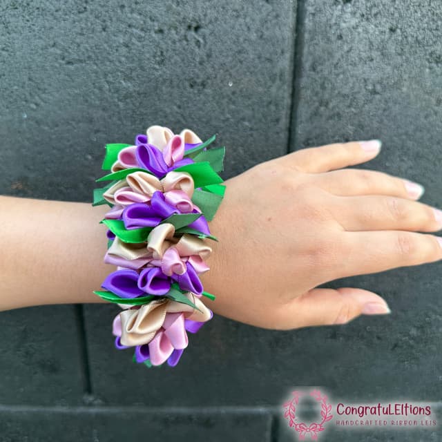 Handcrafted ribbon lei corsage